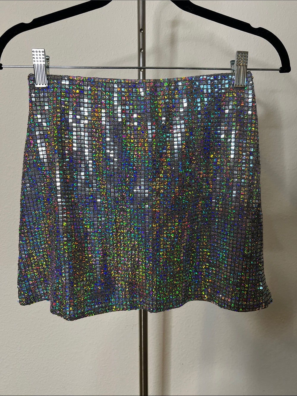 Topshop Disco Ball Holographic Sequin Mini Skirt - Silver Iridescent